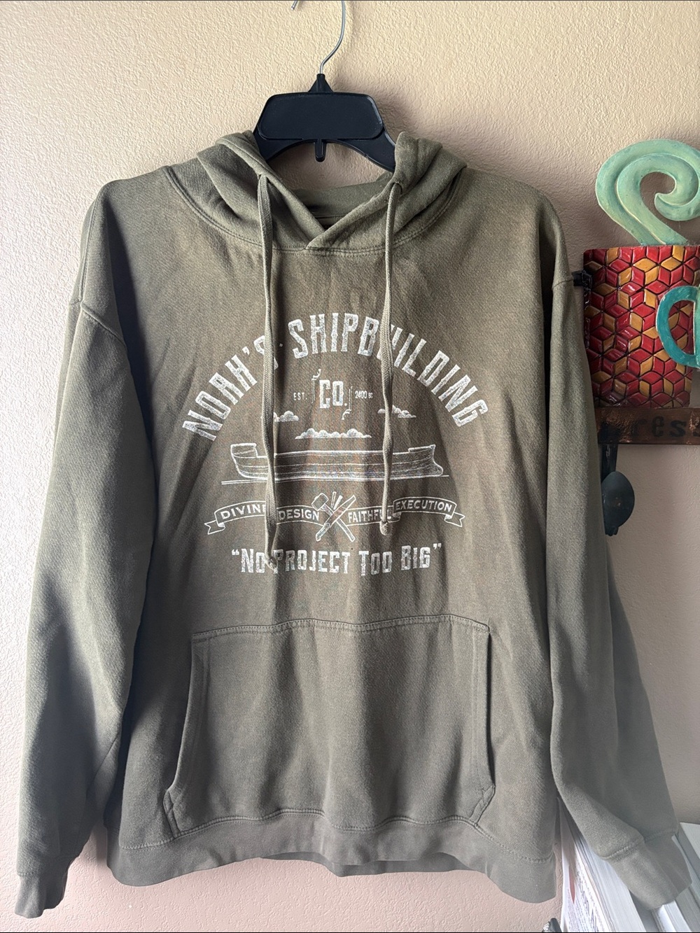 Olive Green Graphic Pullover Hoodie